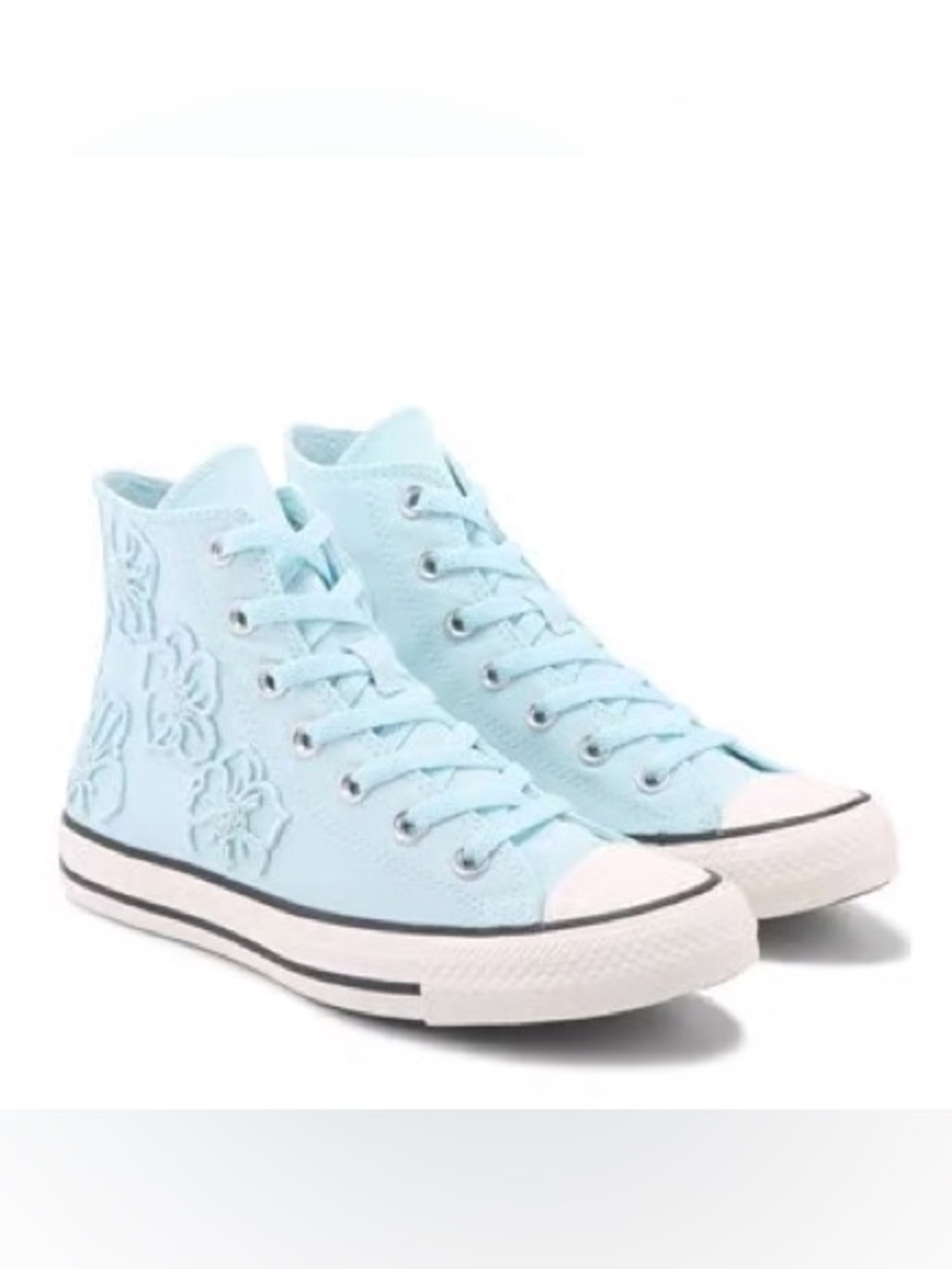 Converse Women Light Blue High Tops with Floral Embroidery